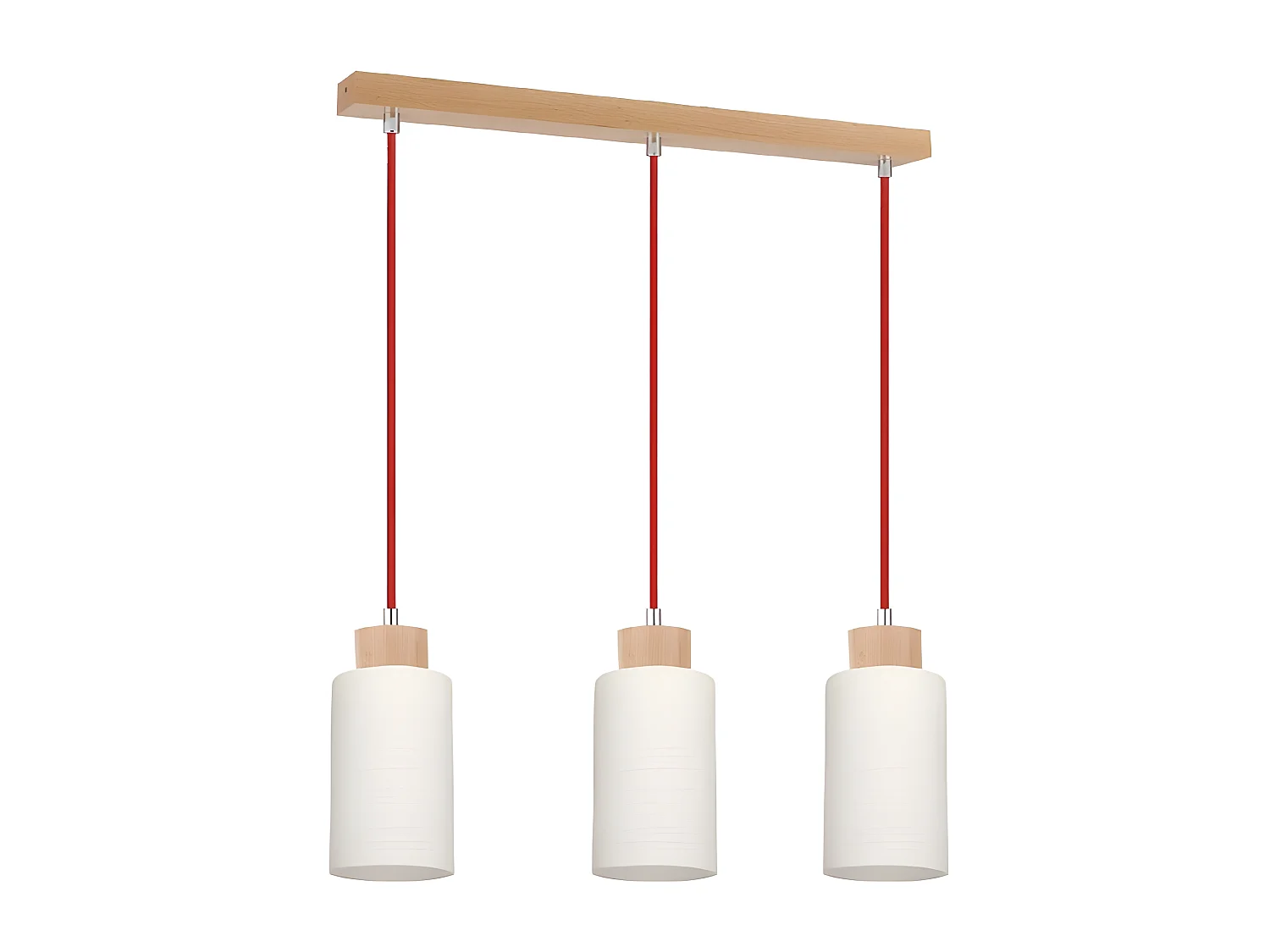 Lampe de Plafonnier 3 Têtes "Bosco" 52cm Hêtre & Rouge