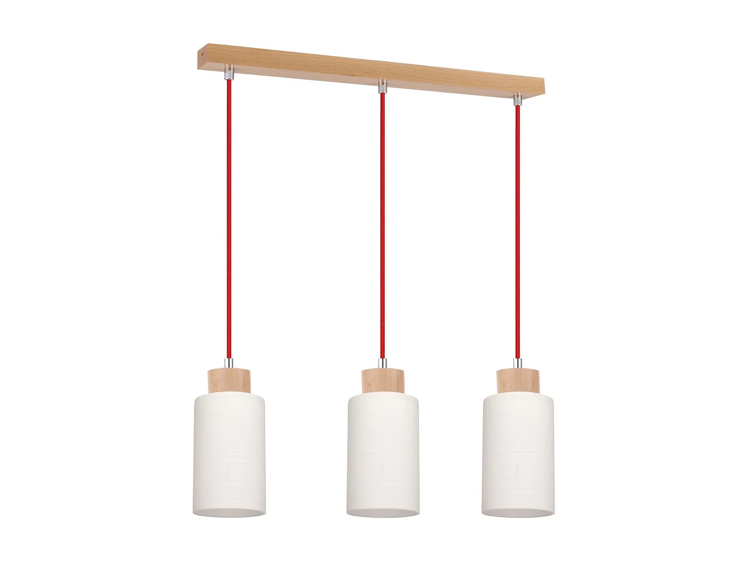 Lampe de Plafonnier 3 Têtes "Bosco" 52cm Hêtre & Rouge