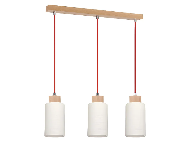 Lampe de Plafonnier 3 Têtes "Bosco" 52cm Hêtre & Rouge