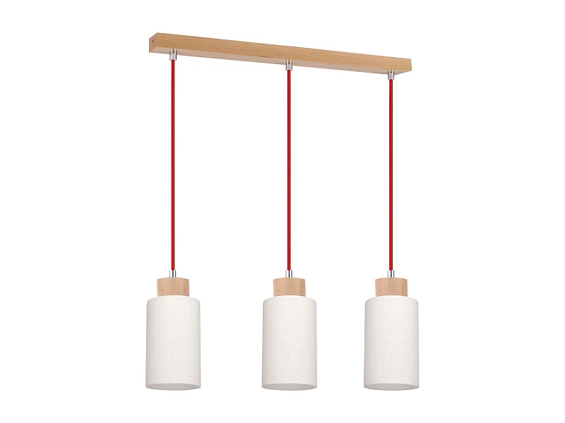 Lampe de Plafonnier 3 Têtes "Bosco" 52cm Hêtre & Rouge