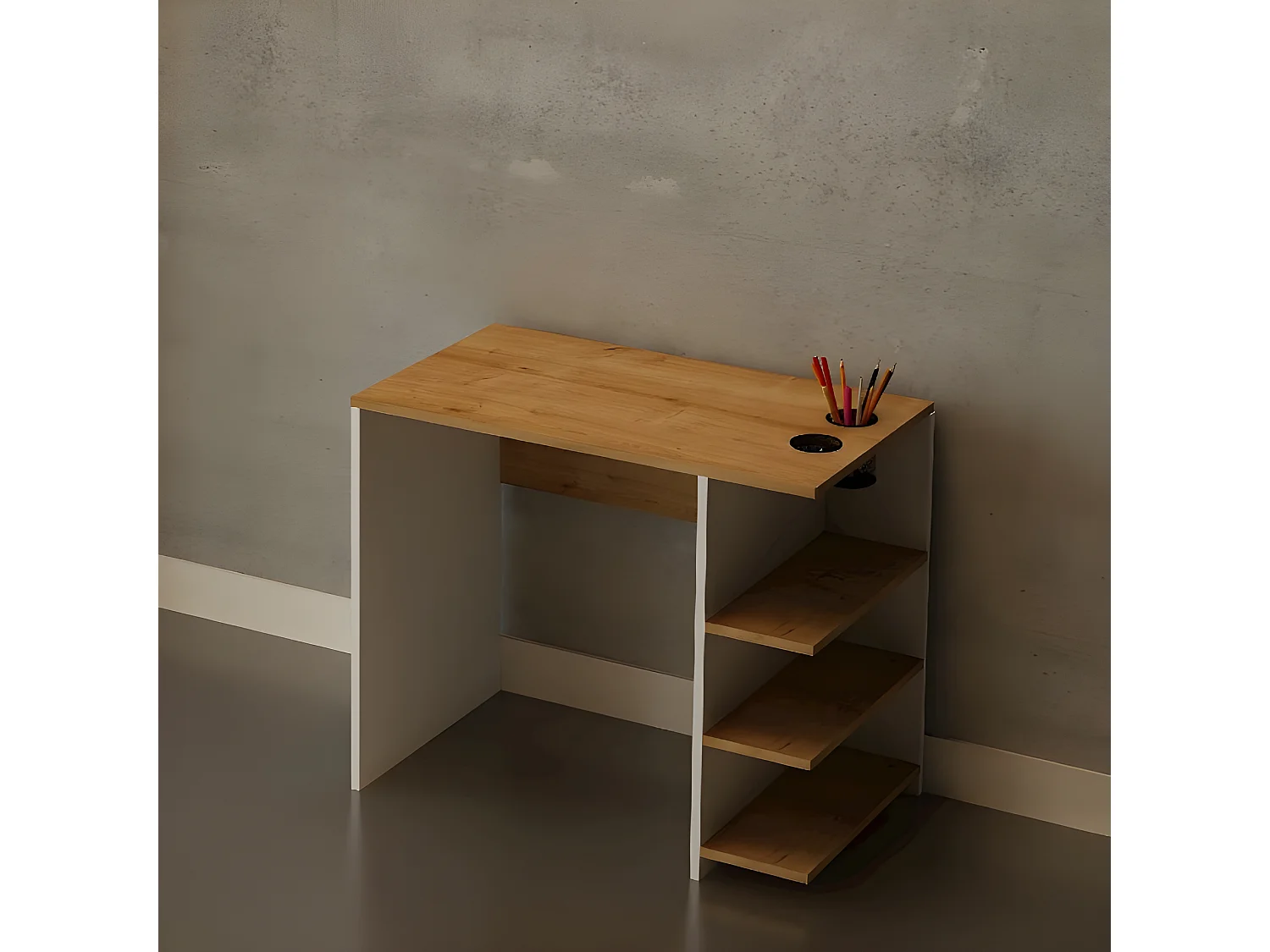 Bureau Basil Wood - Chêne, Blanc - 90x50x72 cm - Homemania