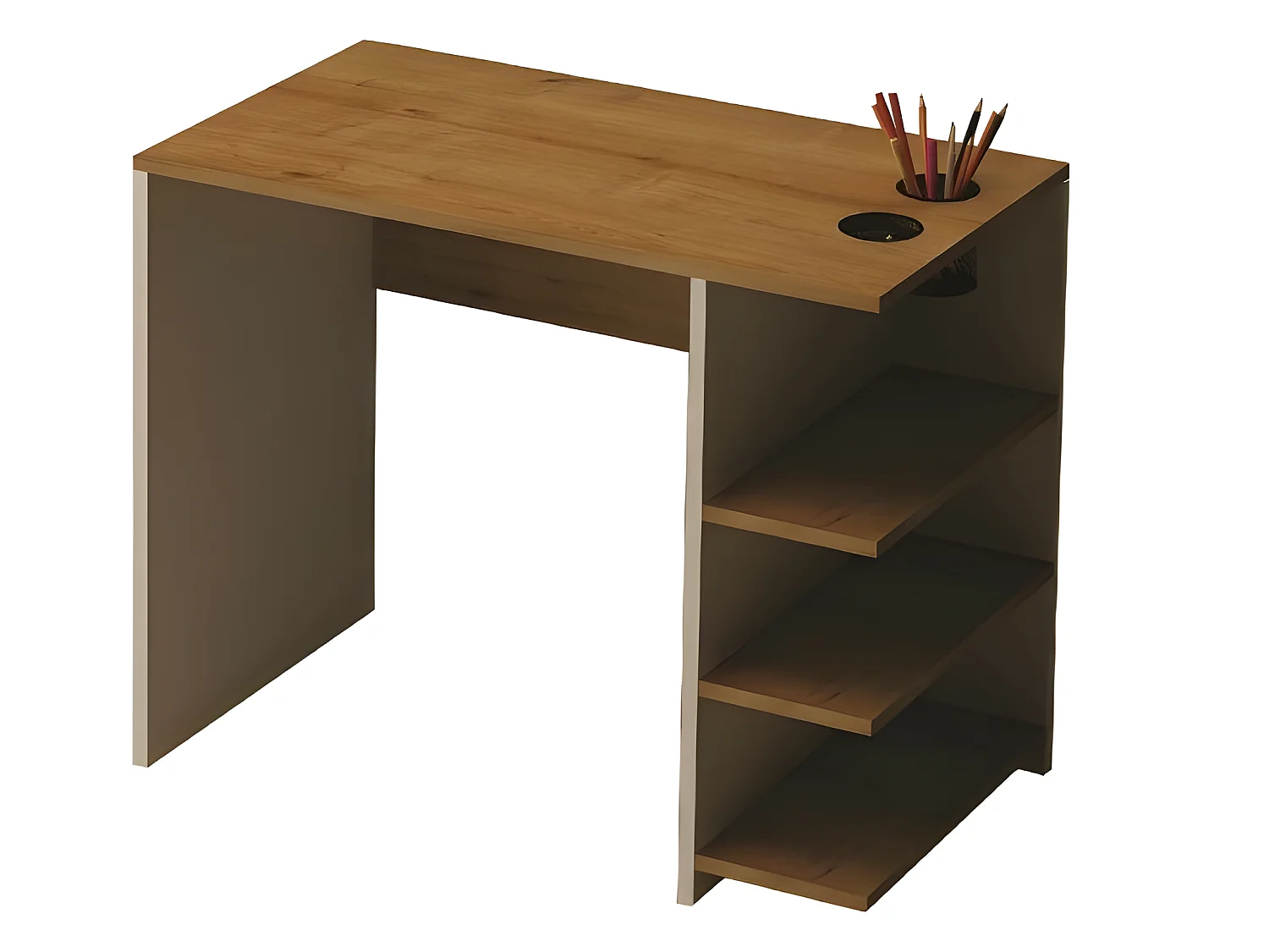 Bureau Basil Wood - Chêne, Blanc - 90x50x72 cm - Homemania