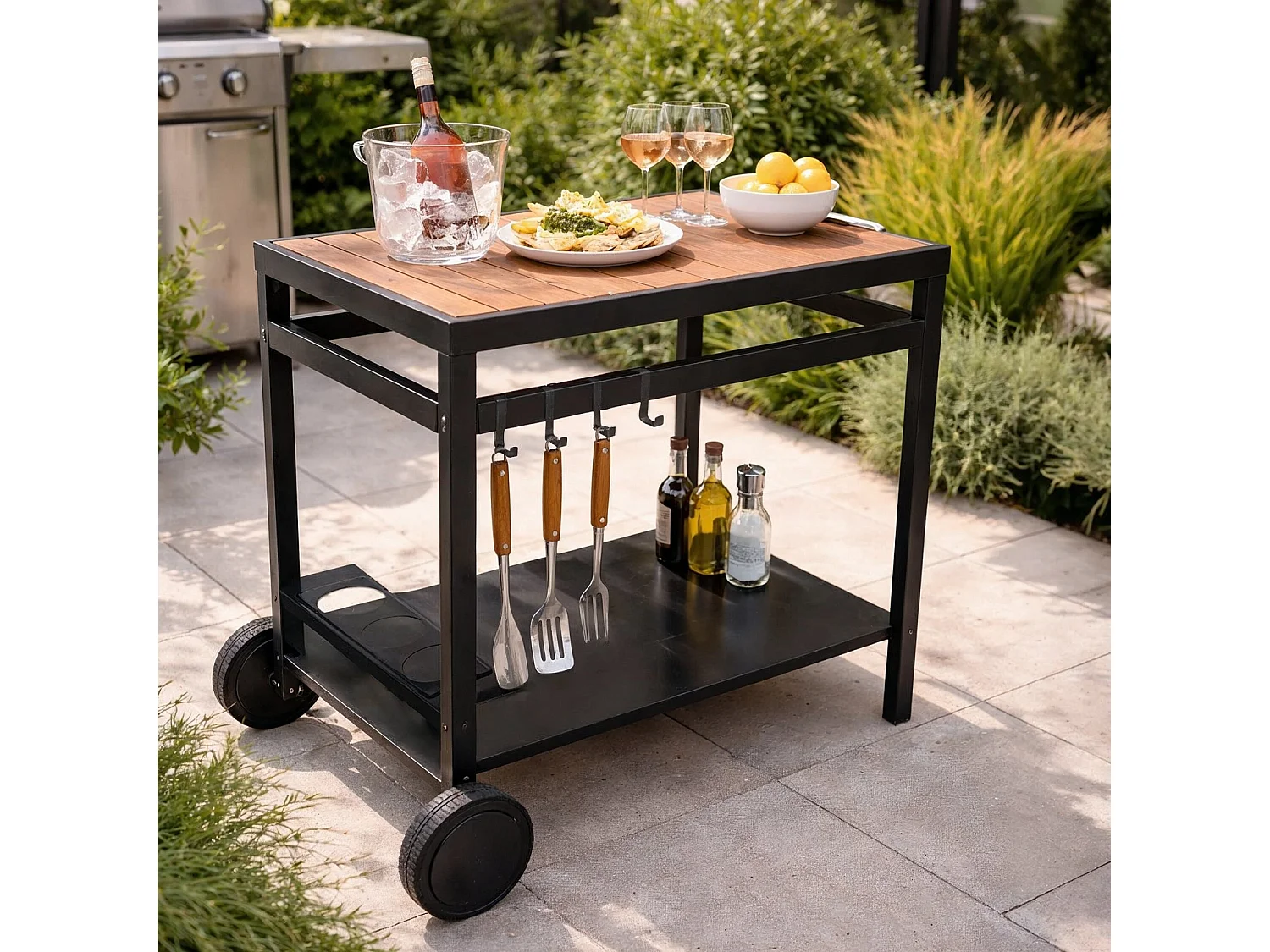 Desserte AVEIRO noire pour plancha - HAPPY GARDEN