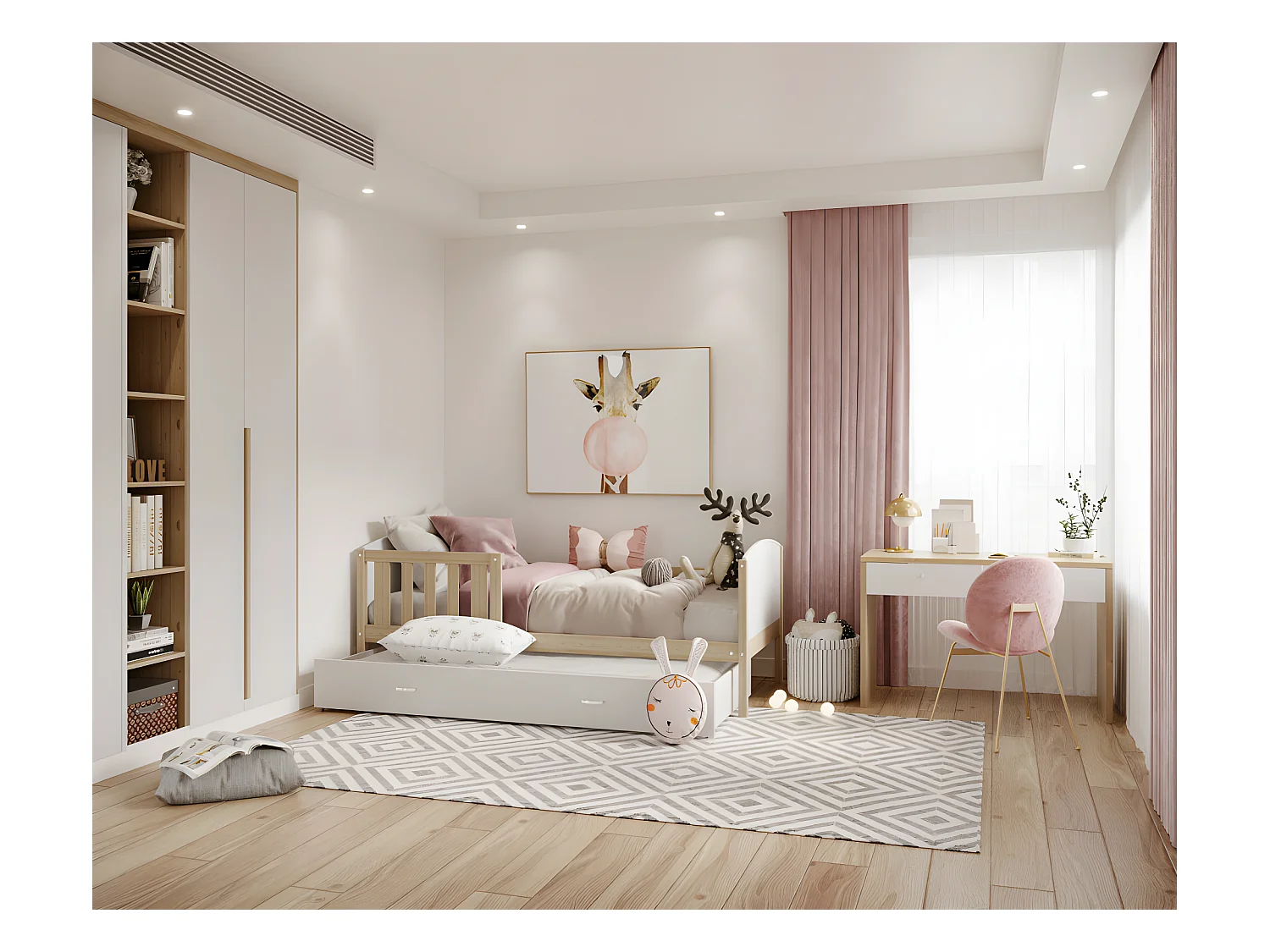 Lit Enfant Tomy 90x190 Pin - blanc Livré avec sommiers, tiroir et matelas en mousse de 7cm