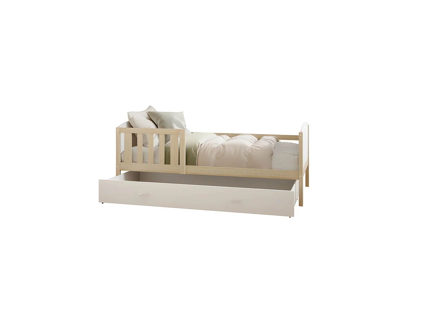 Lit Enfant Tomy 90x190 Pin - blanc Livré avec sommiers, tiroir et matelas en mousse de 7cm