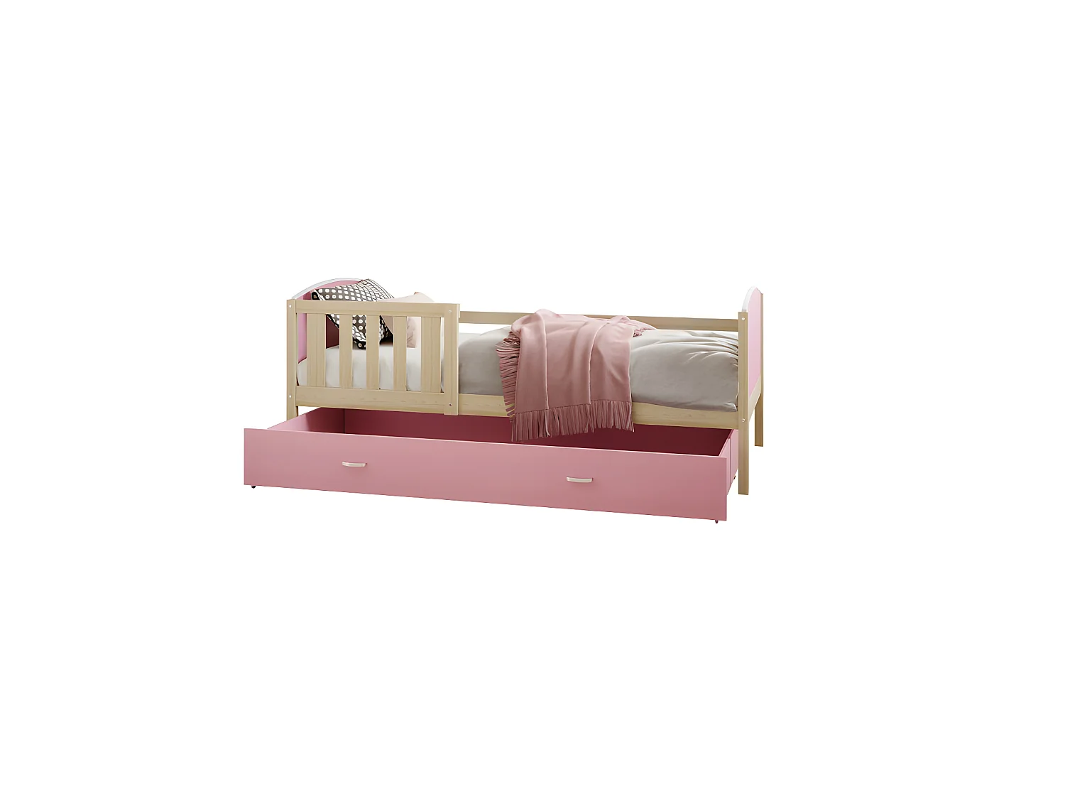 Lit Enfant Tomy 90x190 Pin - rose Livré avec sommiers, tiroir et matelas en mousse de 7cm
