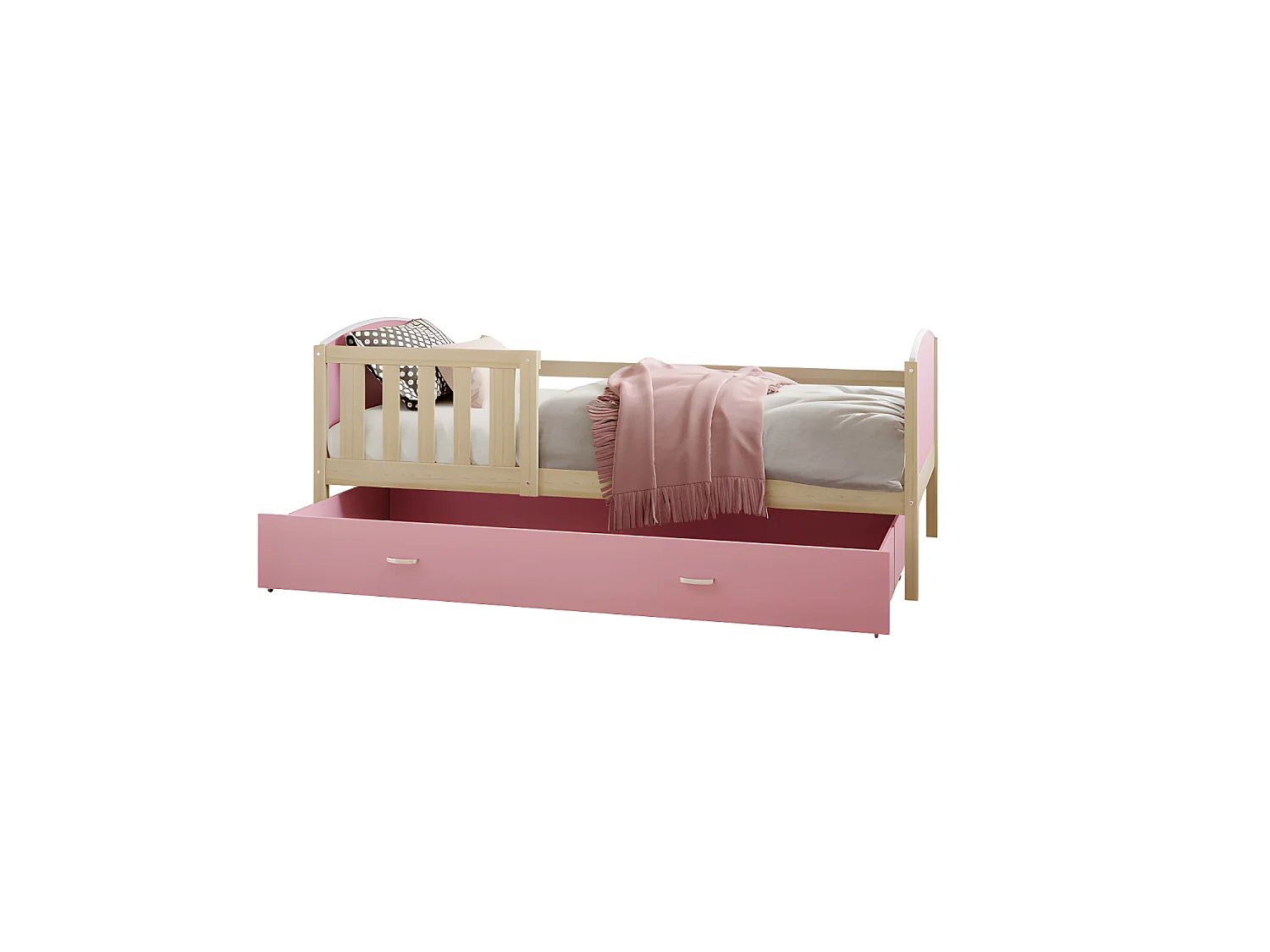 Lit Enfant Tomy 90x190 Pin - rose Livré avec sommiers, tiroir et matelas en mousse de 7cm