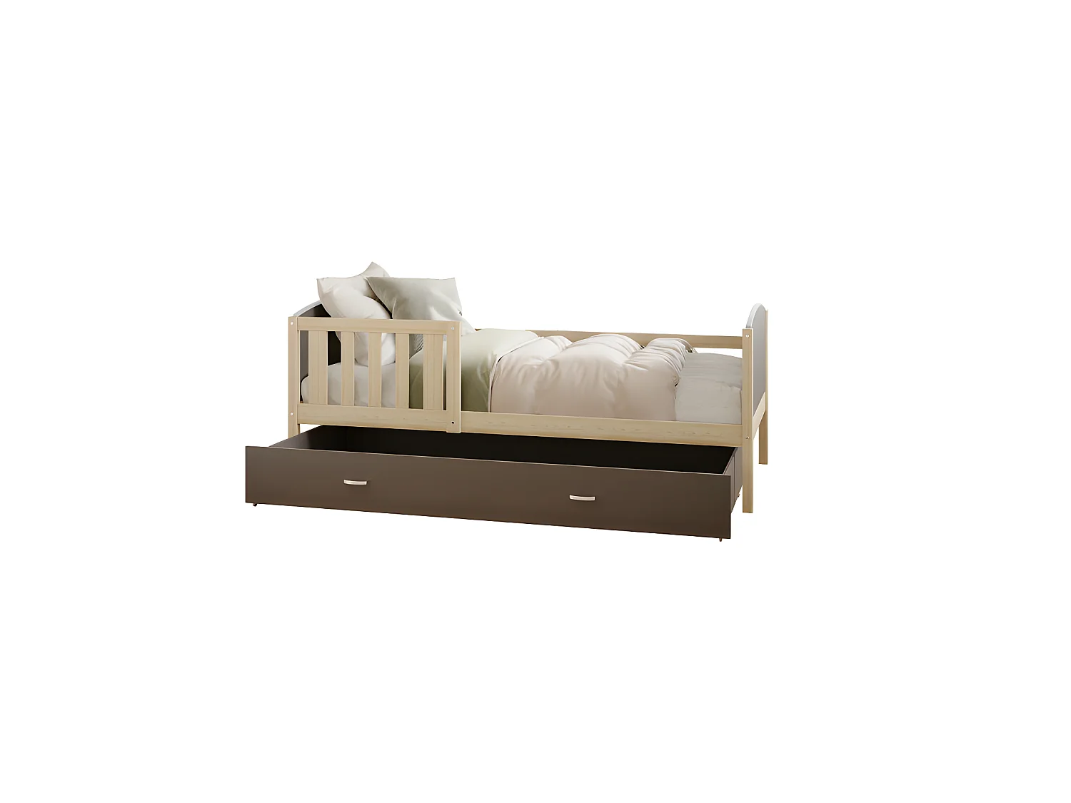 Lit Enfant Tomy 90x190 Pin - gris Livré avec sommiers, tiroir et matelas en mousse de 7cm