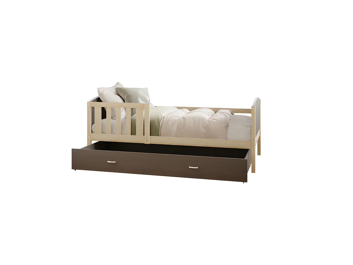 Lit Enfant Tomy 90x190 Pin - gris Livré avec sommiers, tiroir et matelas en mousse de 7cm