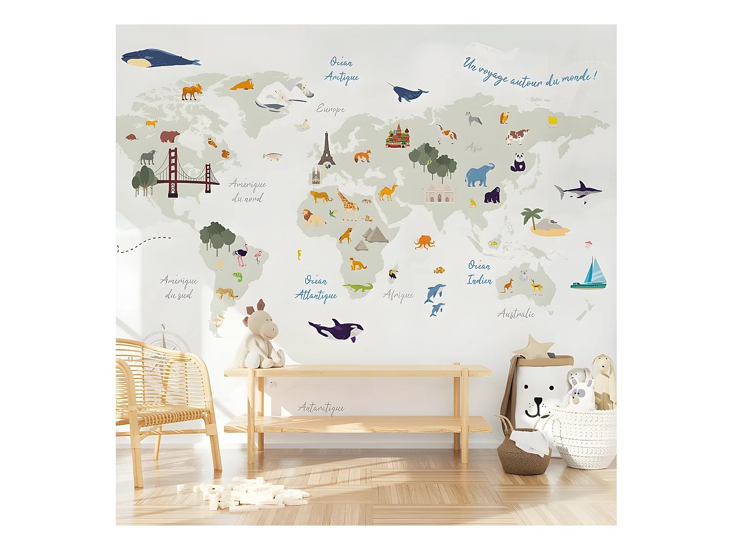 Papier Peint Panoramique L336xH270cm - World Map Nature - Papier intissé 150gr/m2