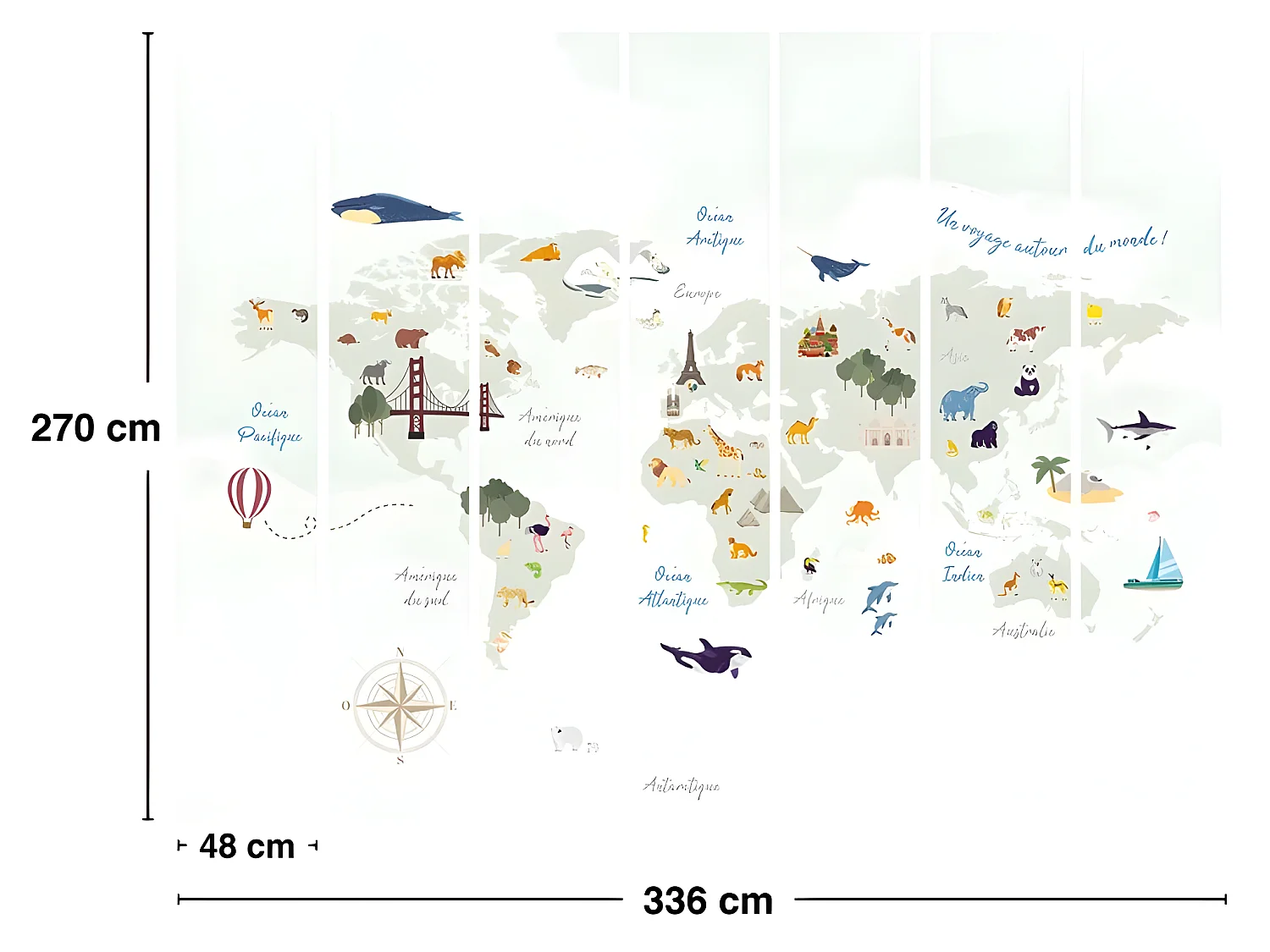 Papier Peint Panoramique L336xH270cm - World Map Nature - Papier intissé 150gr/m2