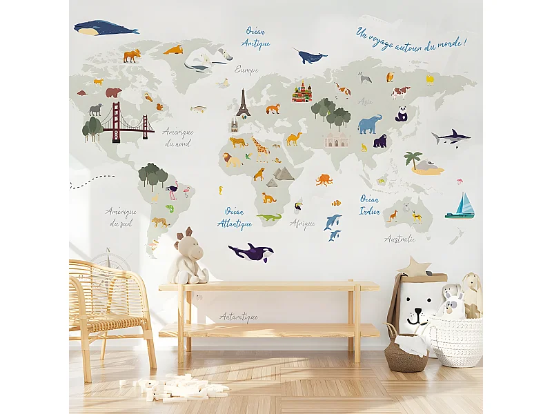 Papier Peint Panoramique L336xH270cm - World Map Nature - Papier intissé 150gr/m2
