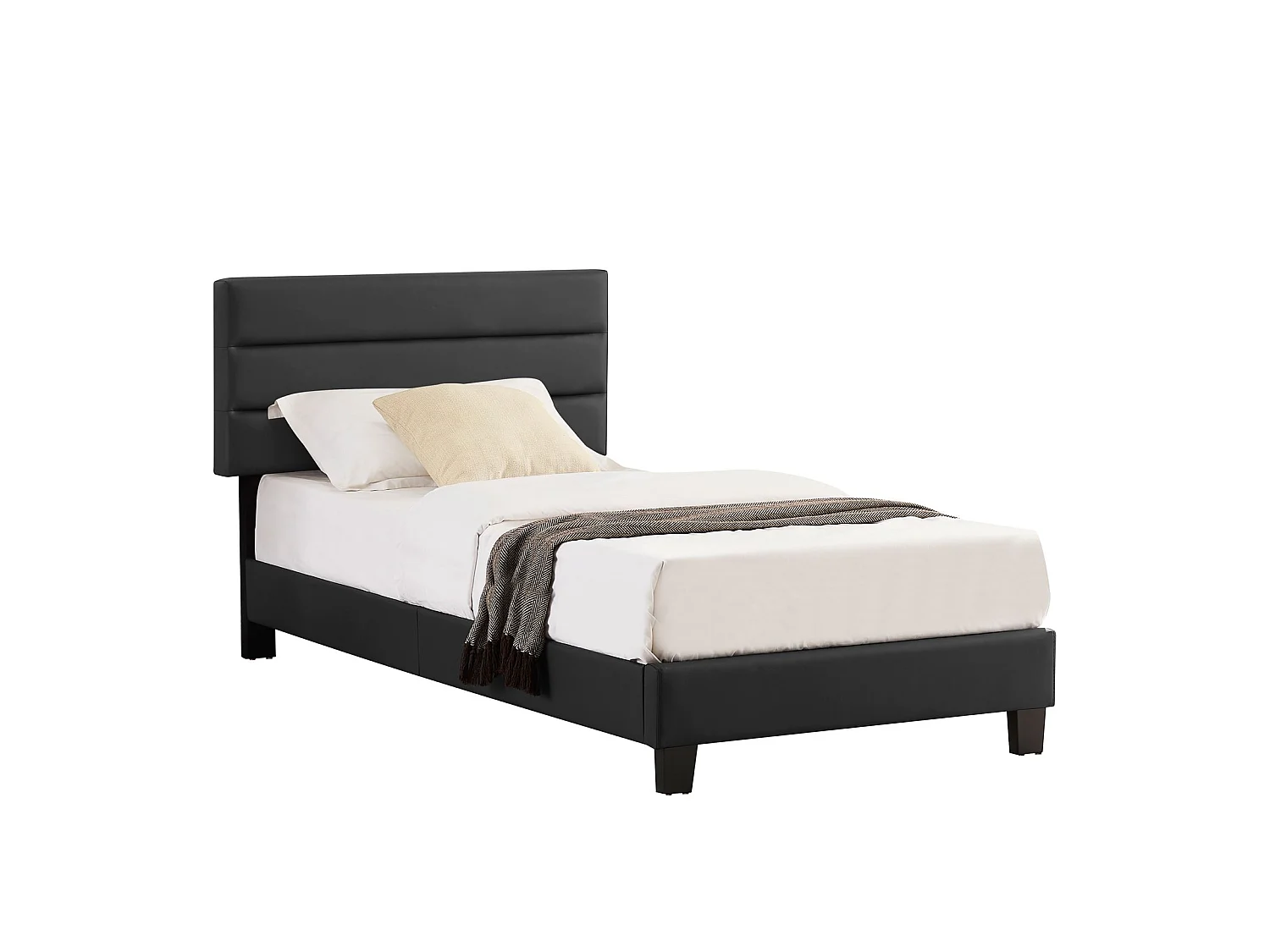 Lit 1 place HUDSON 90x190 cm avec sommier, lit simple pour enfant ou adulte, hauteur réglable, lit en synthétique noir