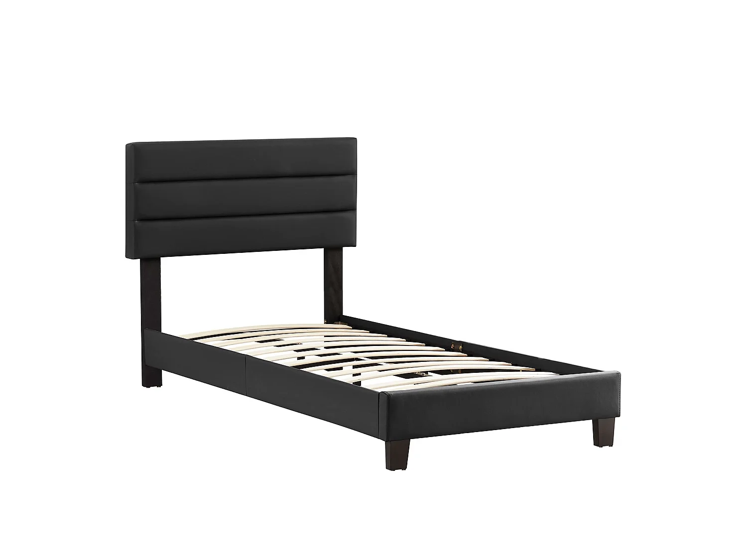 Lit 1 place HUDSON 90x190 cm avec sommier, lit simple pour enfant ou adulte, hauteur réglable, lit en synthétique noir