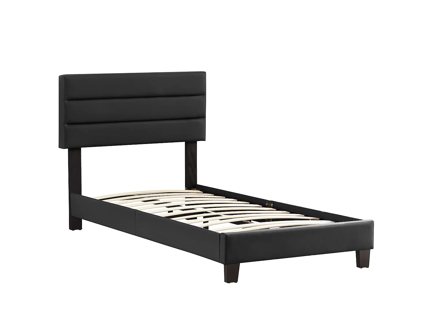 Lit 1 place HUDSON 90x190 cm avec sommier, lit simple pour enfant ou adulte, hauteur réglable, lit en synthétique noir