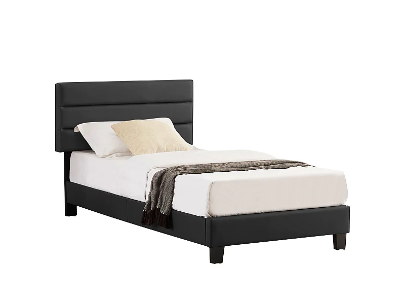 Lit 1 place HUDSON 90x190 cm avec sommier, lit simple pour enfant ou adulte, hauteur réglable, lit en synthétique noir