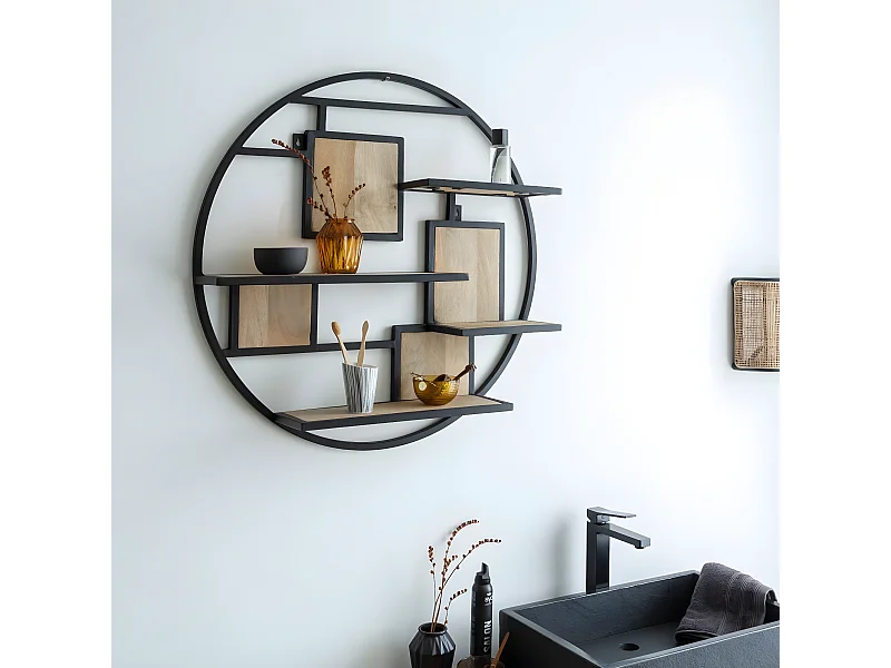 Etagère ronde en bois de manguier et métal Noam