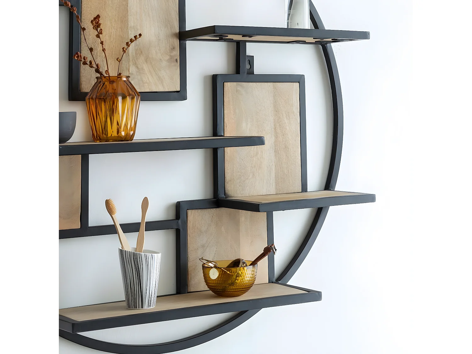 Etagère ronde en bois de manguier et métal Noam