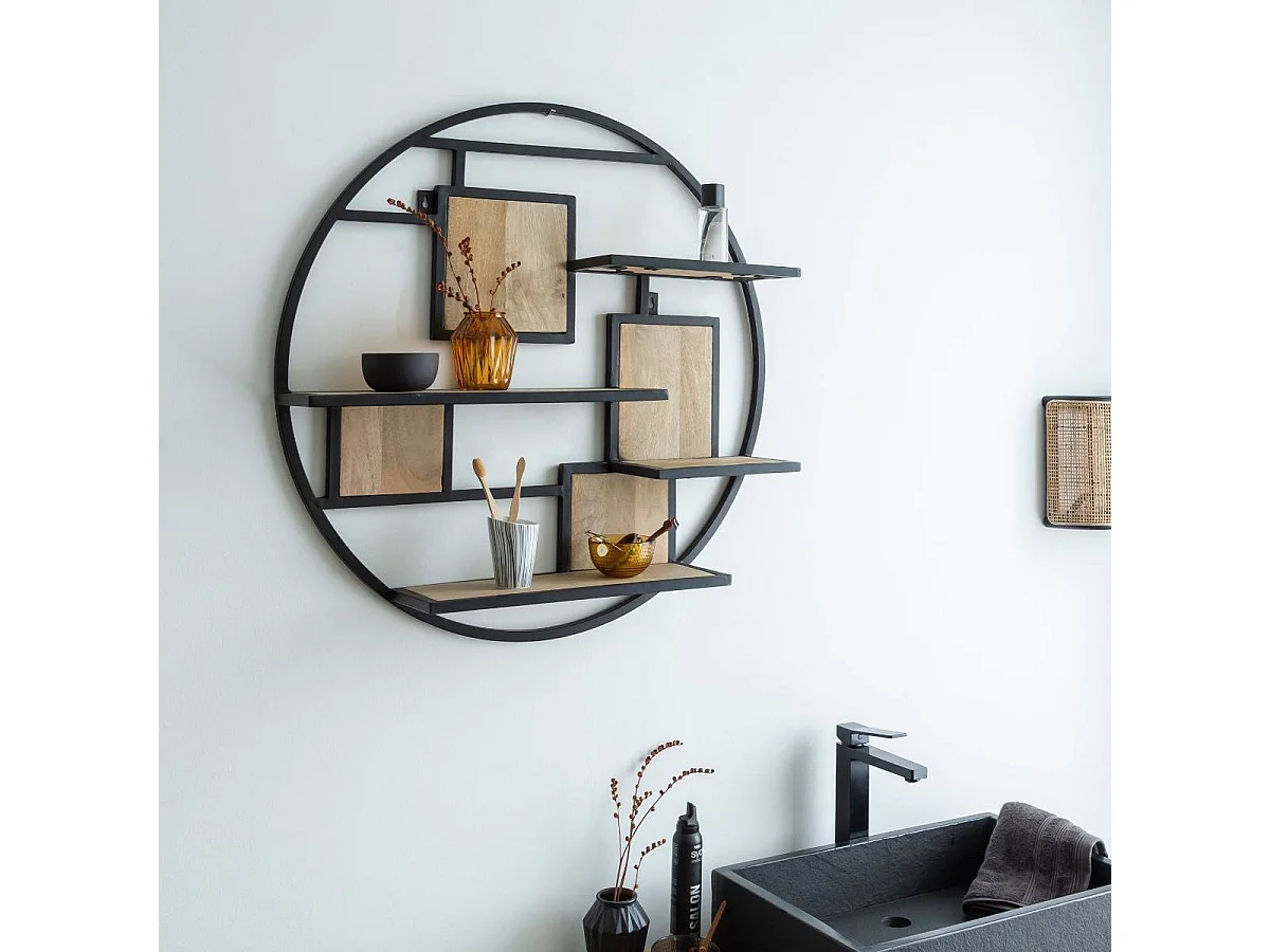 Etagère ronde en bois de manguier et métal Colm