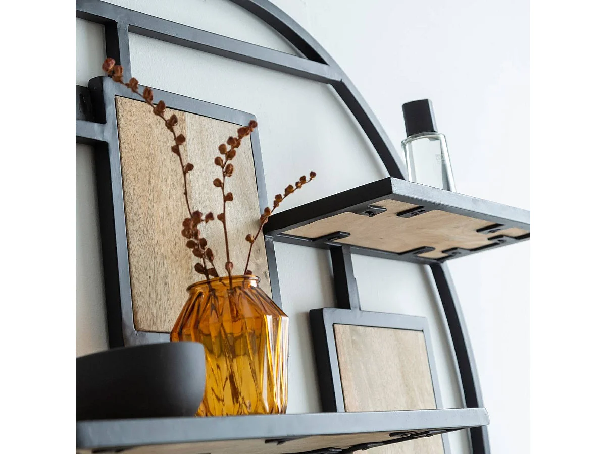 Etagère ronde en bois de manguier et métal Colm
