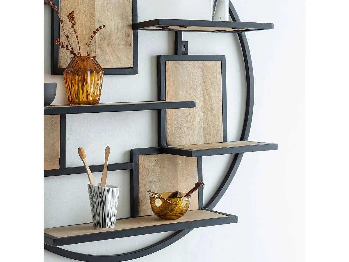 Etagère ronde en bois de manguier et métal Colm