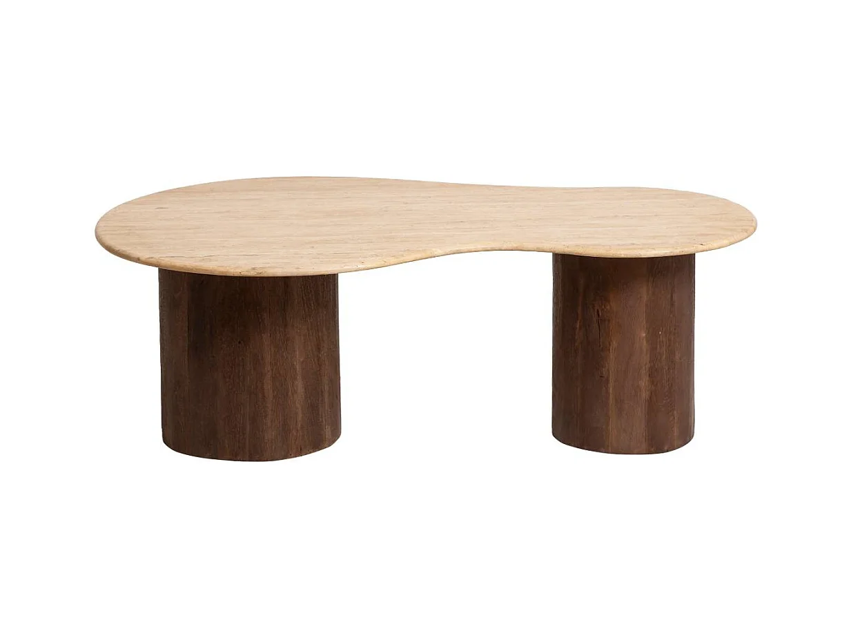 Mesa de centro de madera de mango y travertino con práctico espacio de almacenamiento