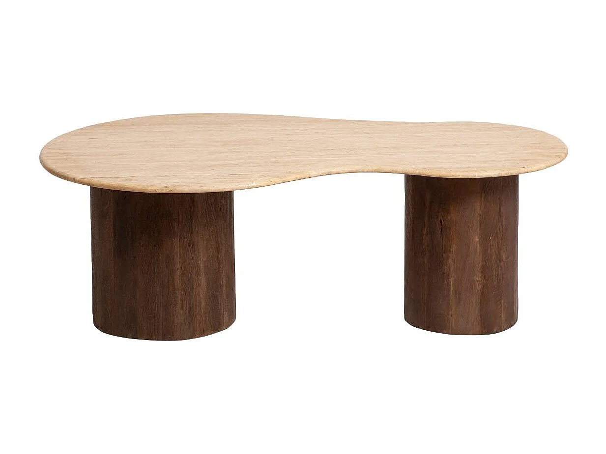 Table basse en bois de manguier et en travertin Carola