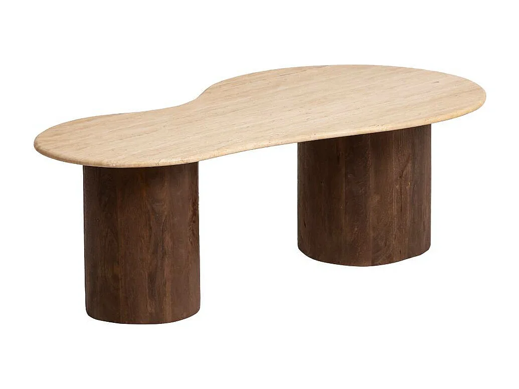 Table basse en bois de manguier et en travertin Carola