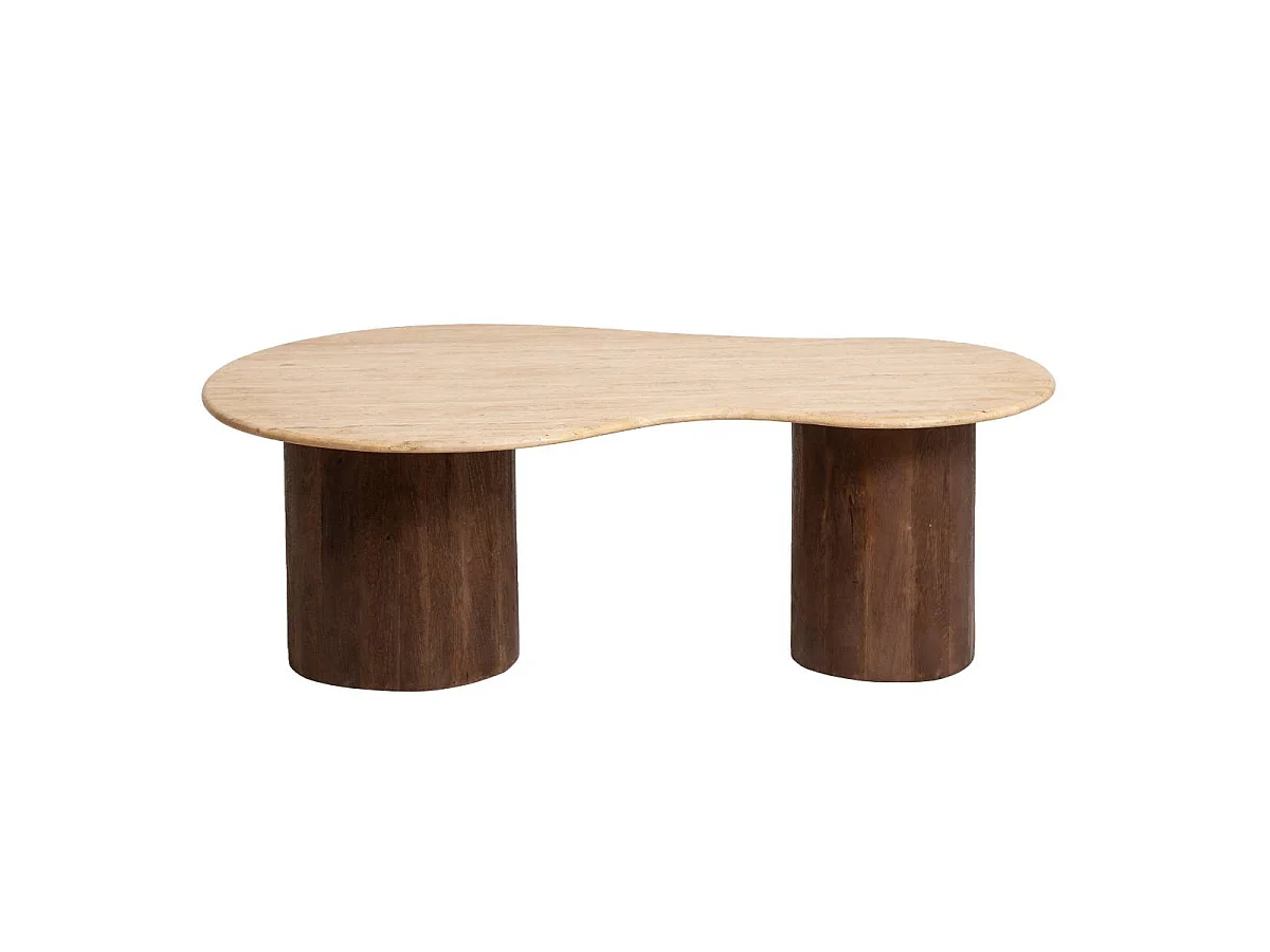 Mesa de centro de madera de mango y travertino con práctico espacio de almacenamiento