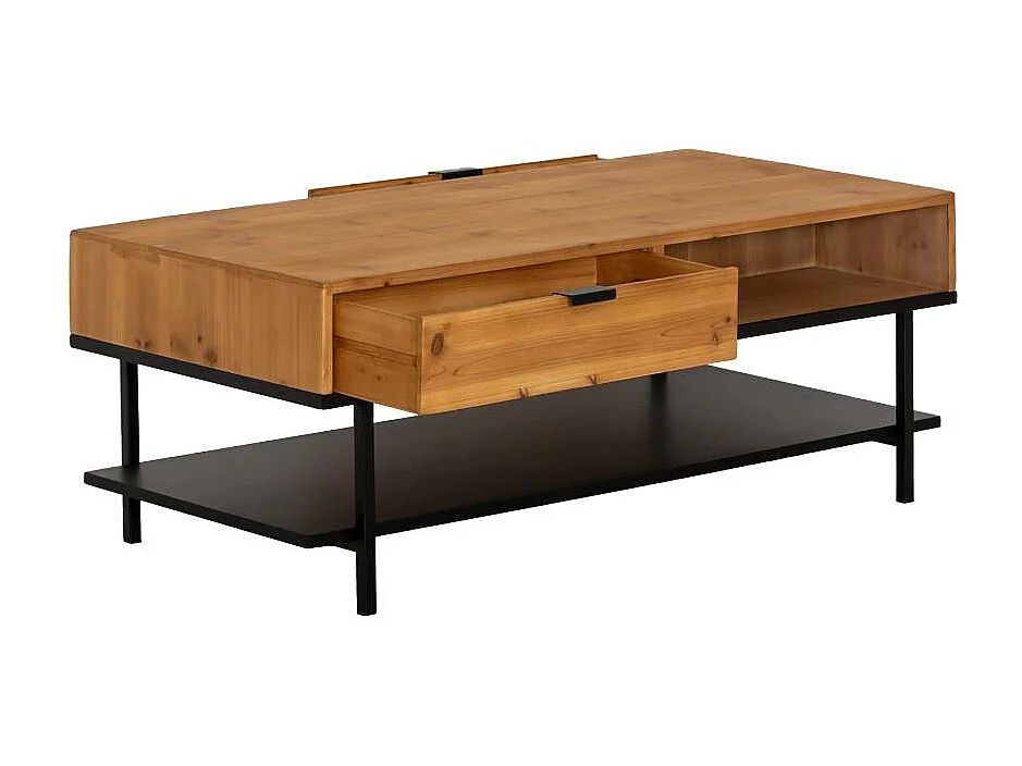 Mesa de centro de madera de pino Enola con almacenamiento - Estilo y practicidad reunidos