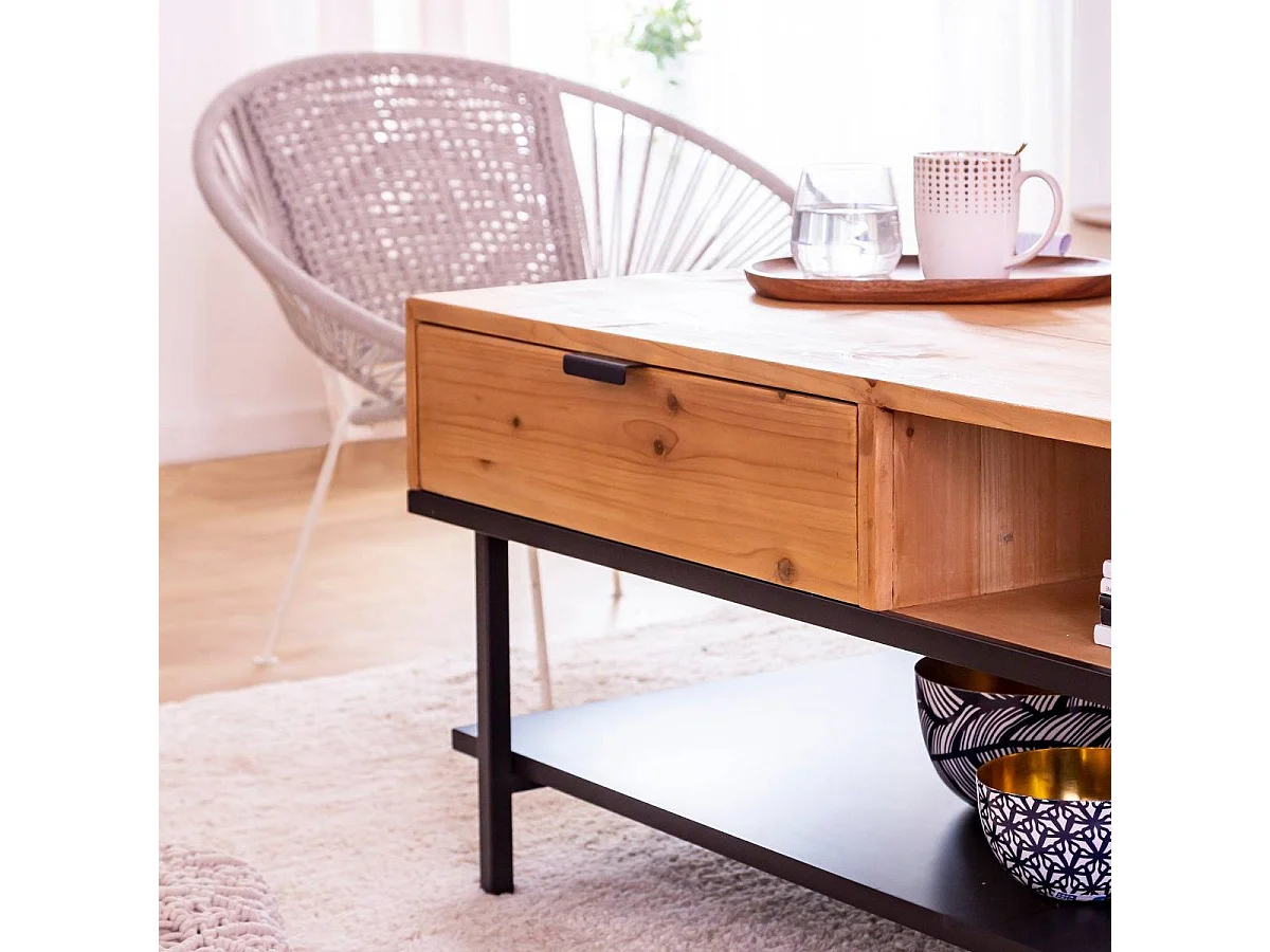 Mesa de centro de madera de pino Enola con almacenamiento - Estilo y practicidad reunidos