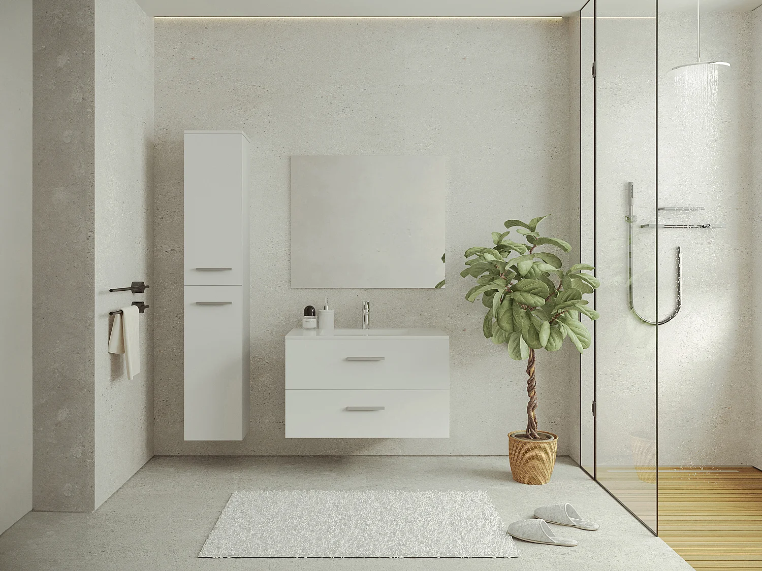 Colonne de salle de bain suspendue - 6 étagères - Coloris blanc - L30 x P25 x H160 cm - KAYLA