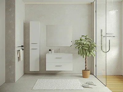 Upphängd badrumshögt skåp - 6 hyllor - Vit färg - B30 x D25 x H160 cm - KAYLA