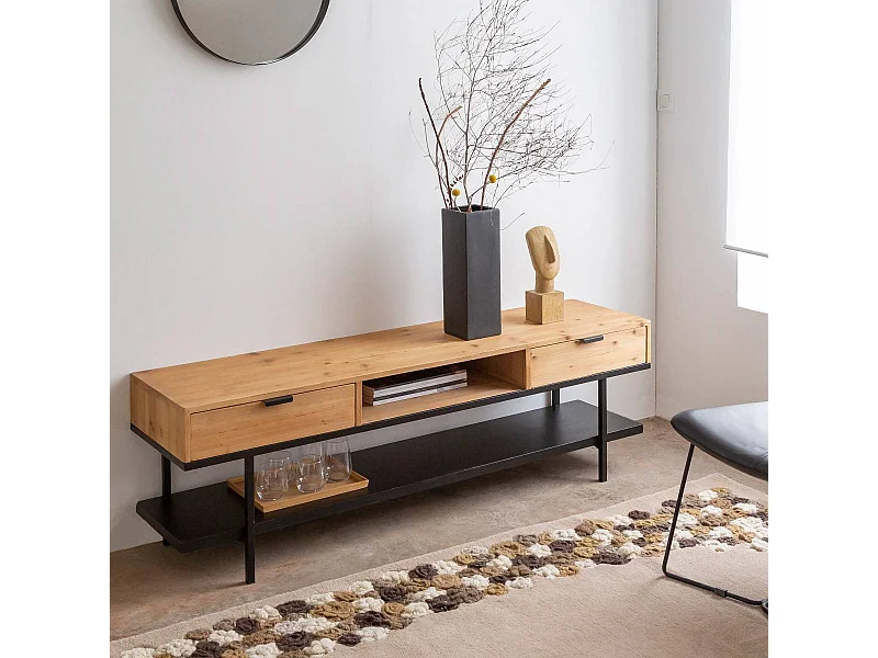 Mueble de TV de pino Enola con almacenamiento