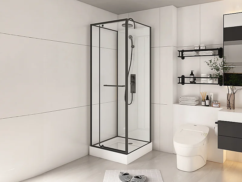 Cabine de duche instalação reversível, altura ajustável, preto fosco C80xL80xA213/232 cm - SAVITO