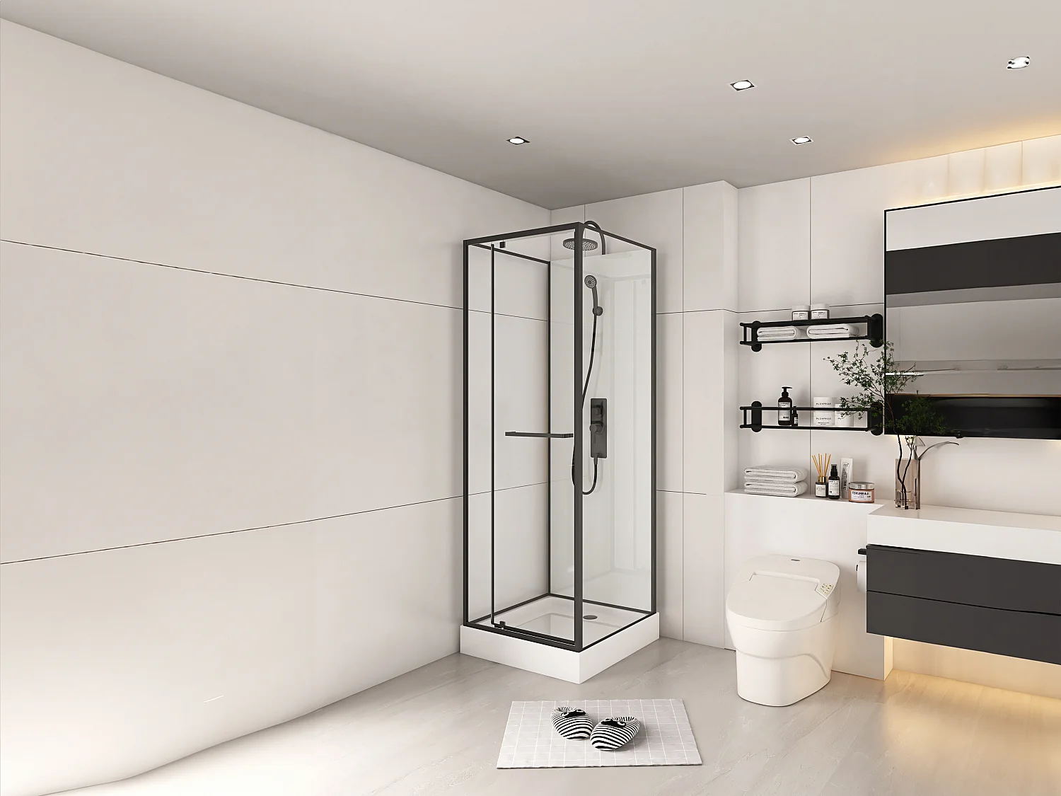 Cabina doccia installazione reversibile Altezza regolabile L80 x l80 x H213/232 cm Nero opaco - SAVITO