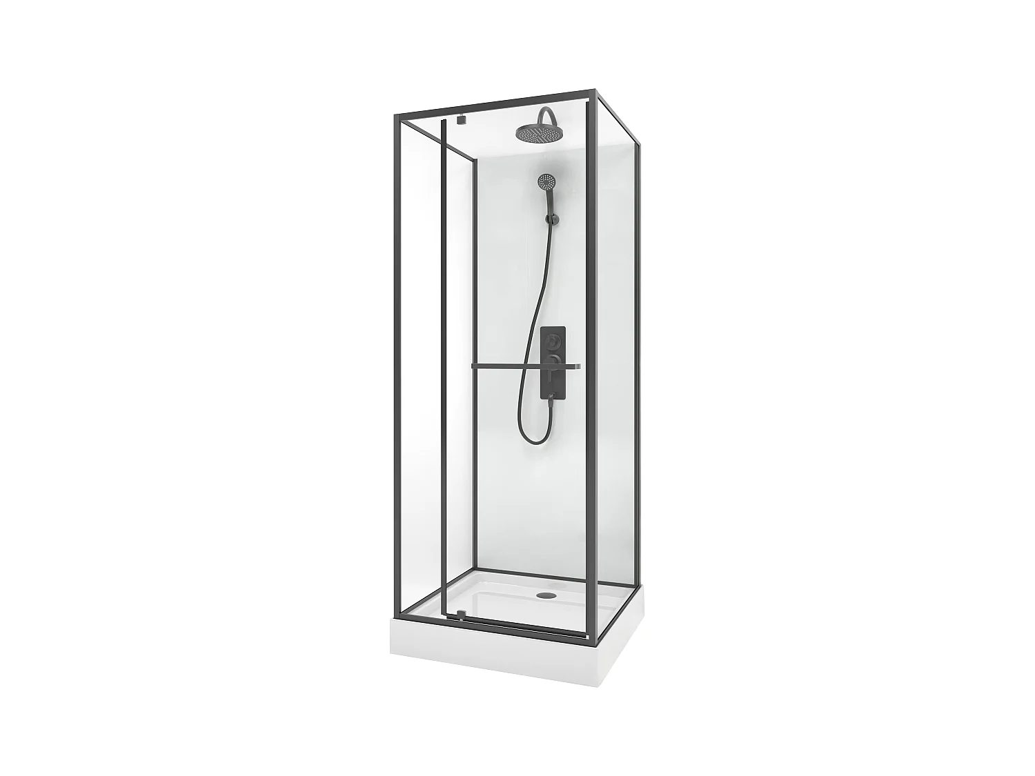 Cabine de duche instalação reversível, altura ajustável, preto fosco C80xL80xA213/232 cm - SAVITO
