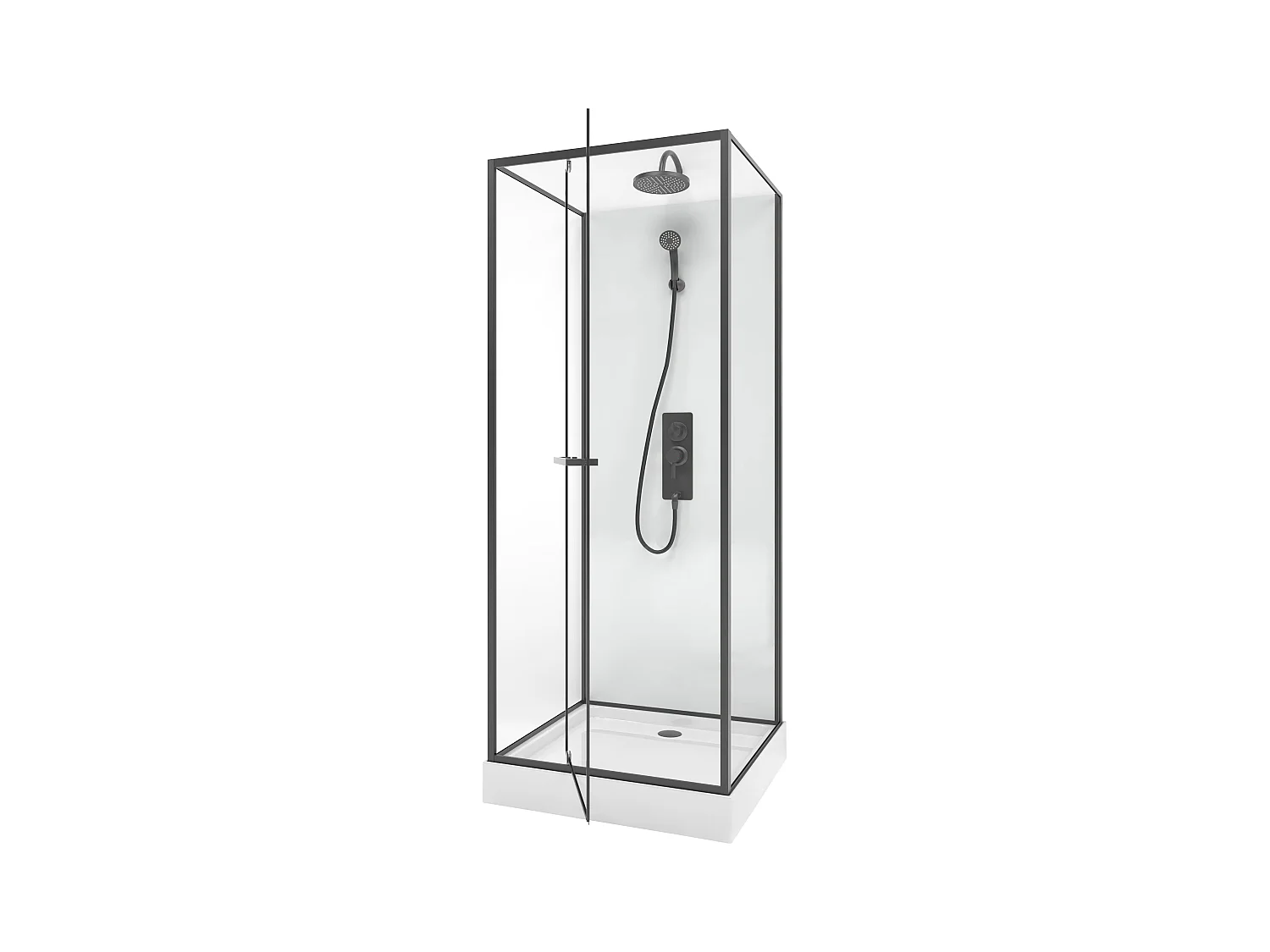 Cabine de duche instalação reversível, altura ajustável, preto fosco C80xL80xA213/232 cm - SAVITO