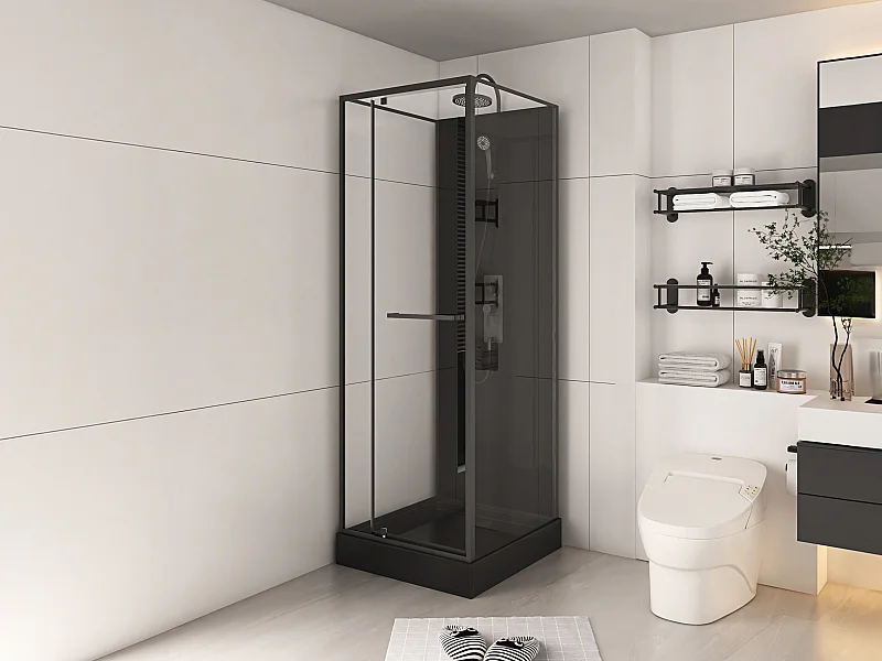 Cabine de duche reversível e altura ajustável preto C90 x L90 x A213/232 cm - DAMILU