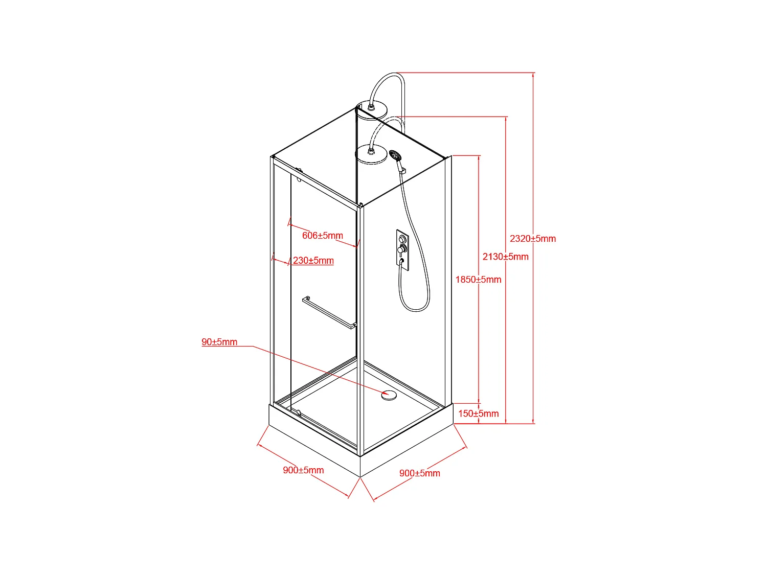 Cabine de douche installation réversible et hauteur ajustable - Noir - L90 x l90 x H213/232 cm - DAMILU
