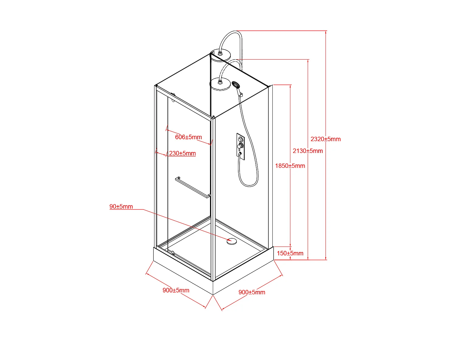 Cabine de douche installation réversible et hauteur ajustable - Noir - L90 x l90 x H213/232 cm - DAMILU