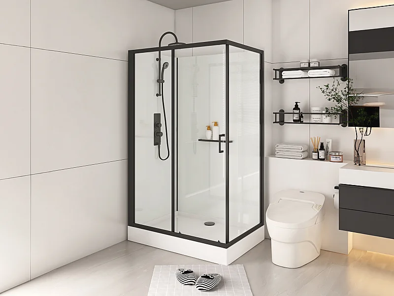 Cabine de duche retangular, instalação reversível - Preto e branco - C110 x L80 x A225 cm - ZODANI