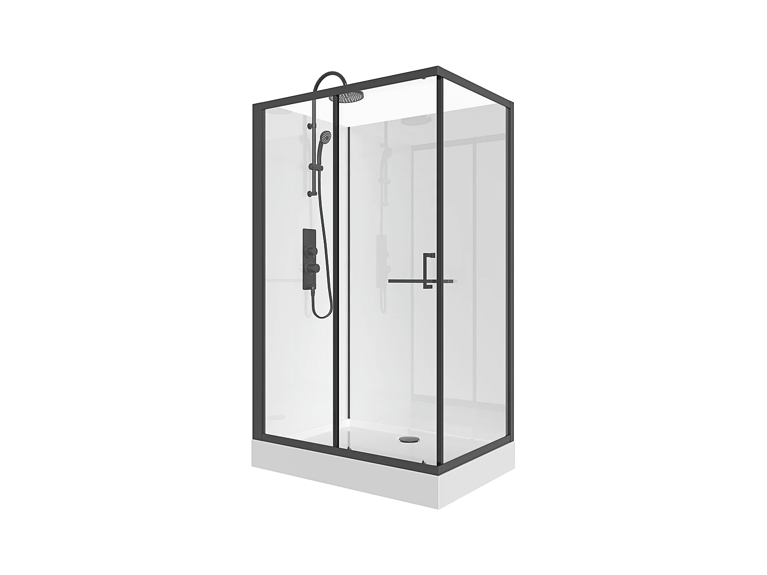 Rechthoekige douchecabine – Omkeerbare installatie - Mat zwart - L110 x B80 x H225 cm – ZODANI