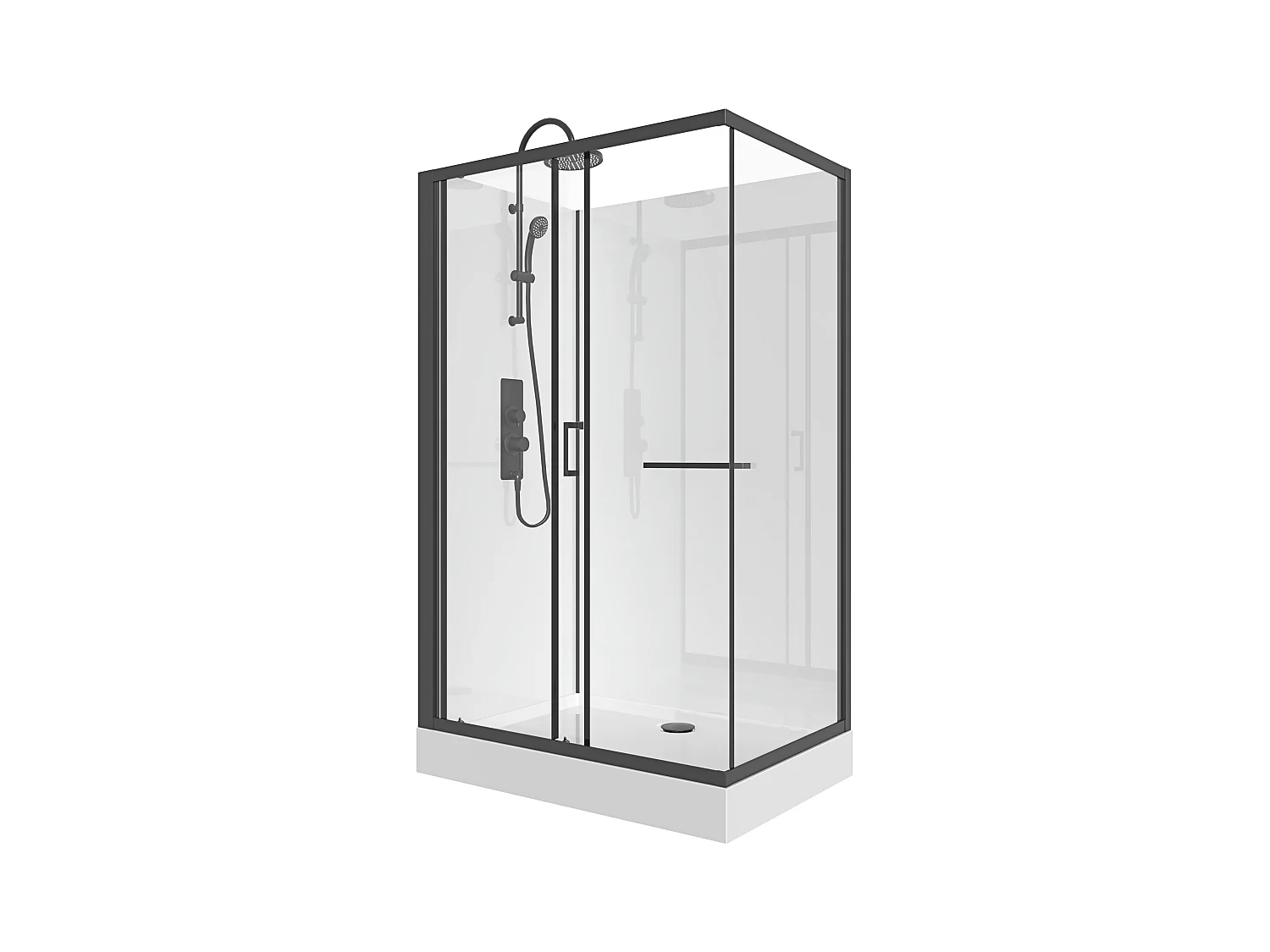 Rechthoekige douchecabine – Omkeerbare installatie - Mat zwart - L110 x B80 x H225 cm – ZODANI