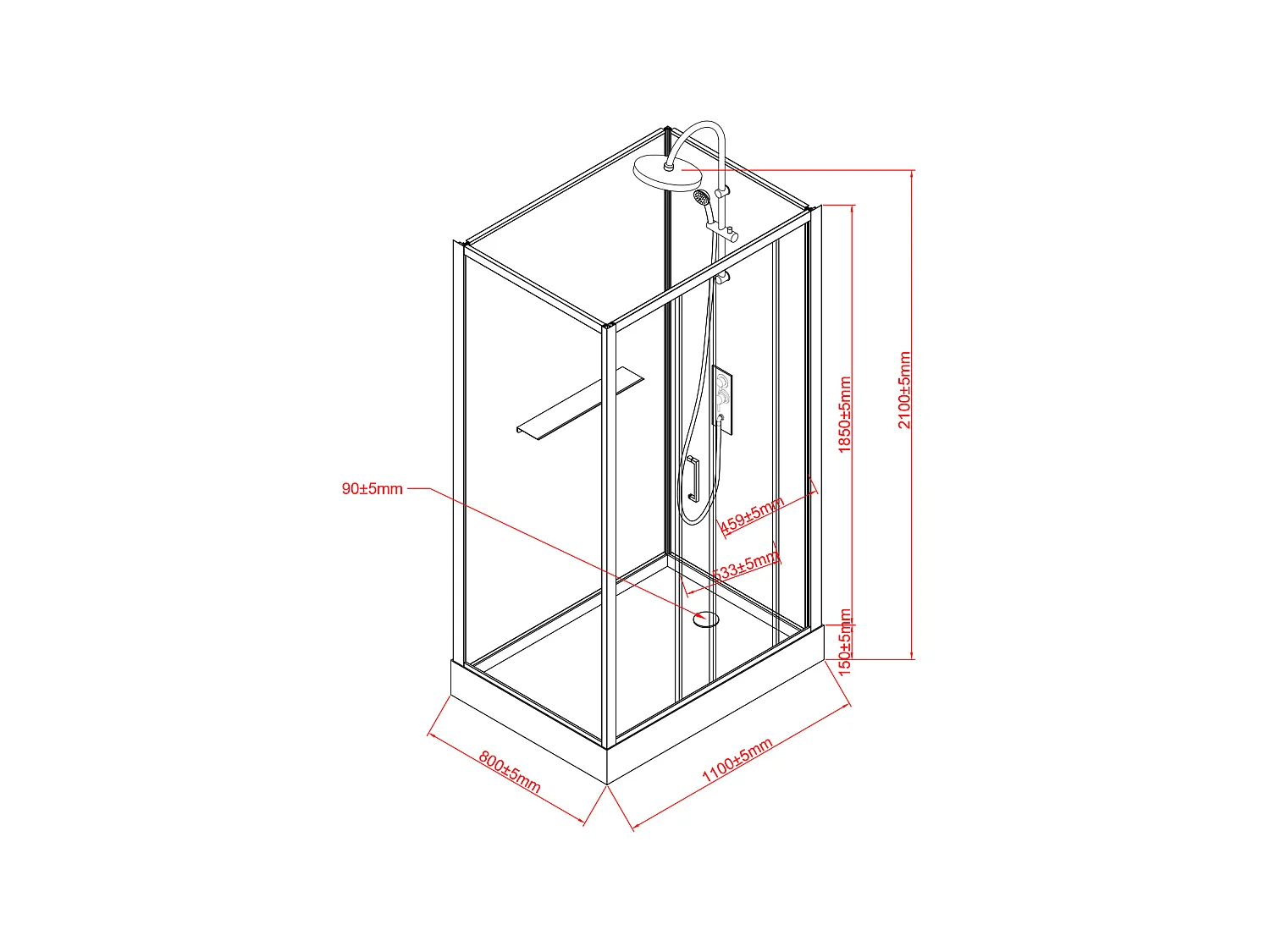 Box doccia rettangolare Installazione reversibile L110 x l80 x H225 cm Nero e bianco - ZODANI