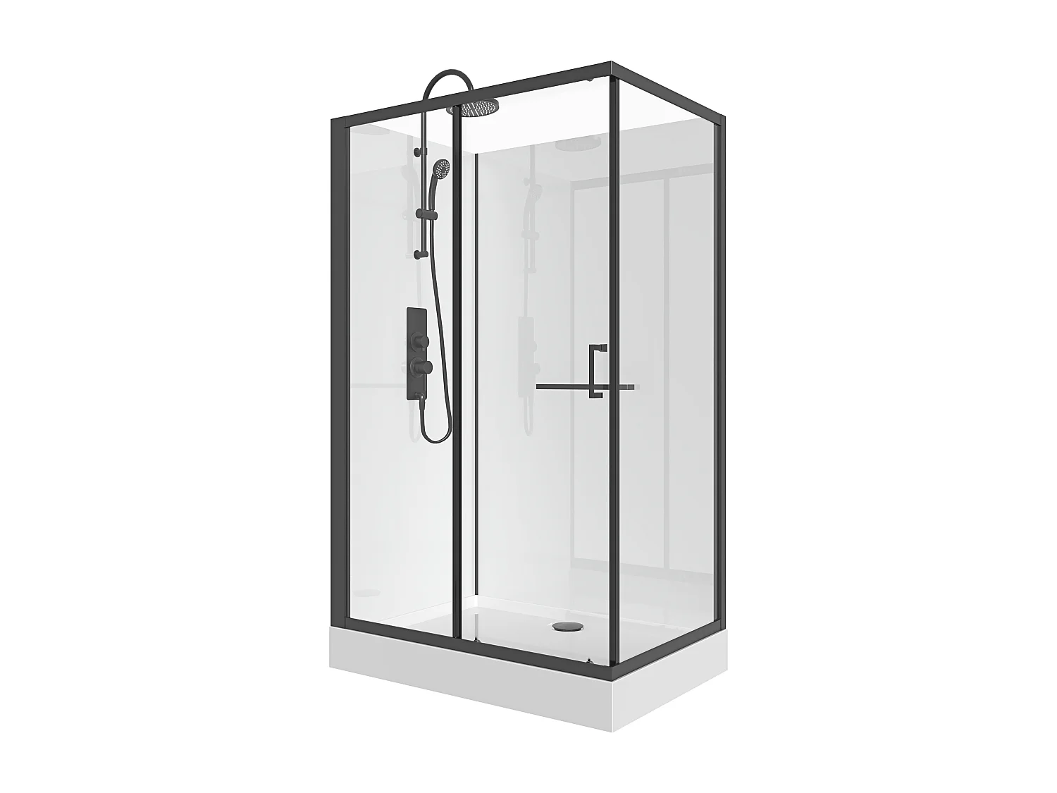 Cabine de duche retangular, instalação reversível - Preto e branco - C110 x L80 x A225 cm - ZODANI