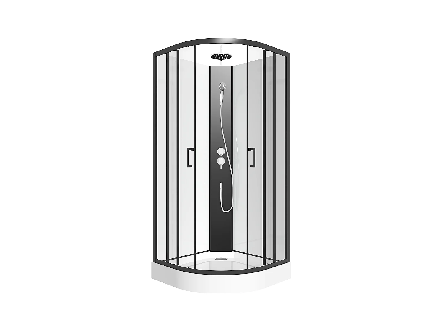 Douchecabine kwart cirkel - Aanpasbare hoogte - L80 x B80 x H213/232 cm - Zwart en wit - ROVATA