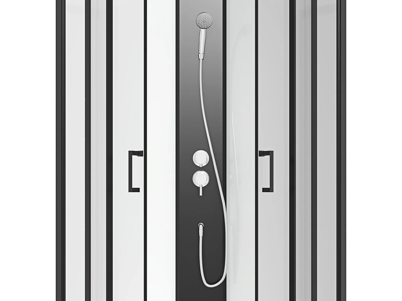Douchecabine kwart cirkel - Aanpasbare hoogte - L80 x B80 x H213/232 cm - Zwart en wit - ROVATA