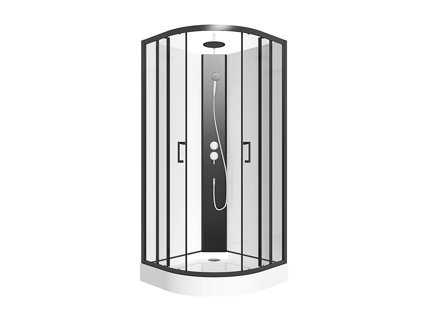 Cabine de duche quarto de círculo, altura ajustável, C80 x L80 x A213/232 cm preto e branco - ROVATA