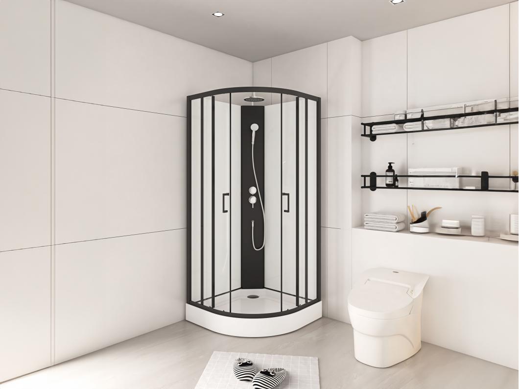 Cabine de douche quart de cercle - Hauteur ajustable - L80 x l80 x H200/220 cm - Noir et blanc - ROVATA